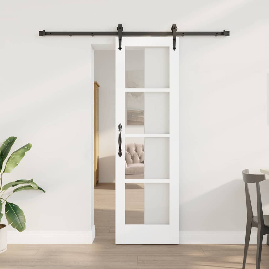 vidaXL Sliding Door Solid Pine Wood and Glass White 183 cm White and Black