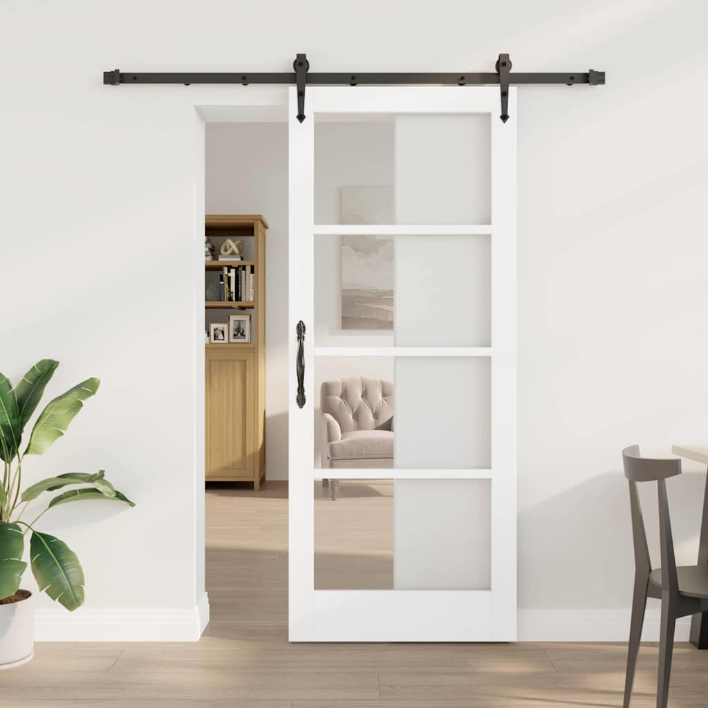 vidaXL Sliding Door 83 x 202 cm Solid Pine Wood and Glass White 1