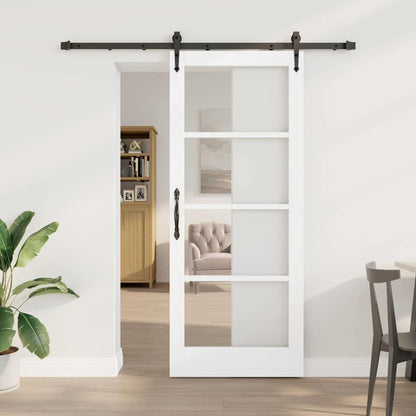vidaXL Sliding Door 83 x 202 cm Solid Pine Wood and Glass White 1
