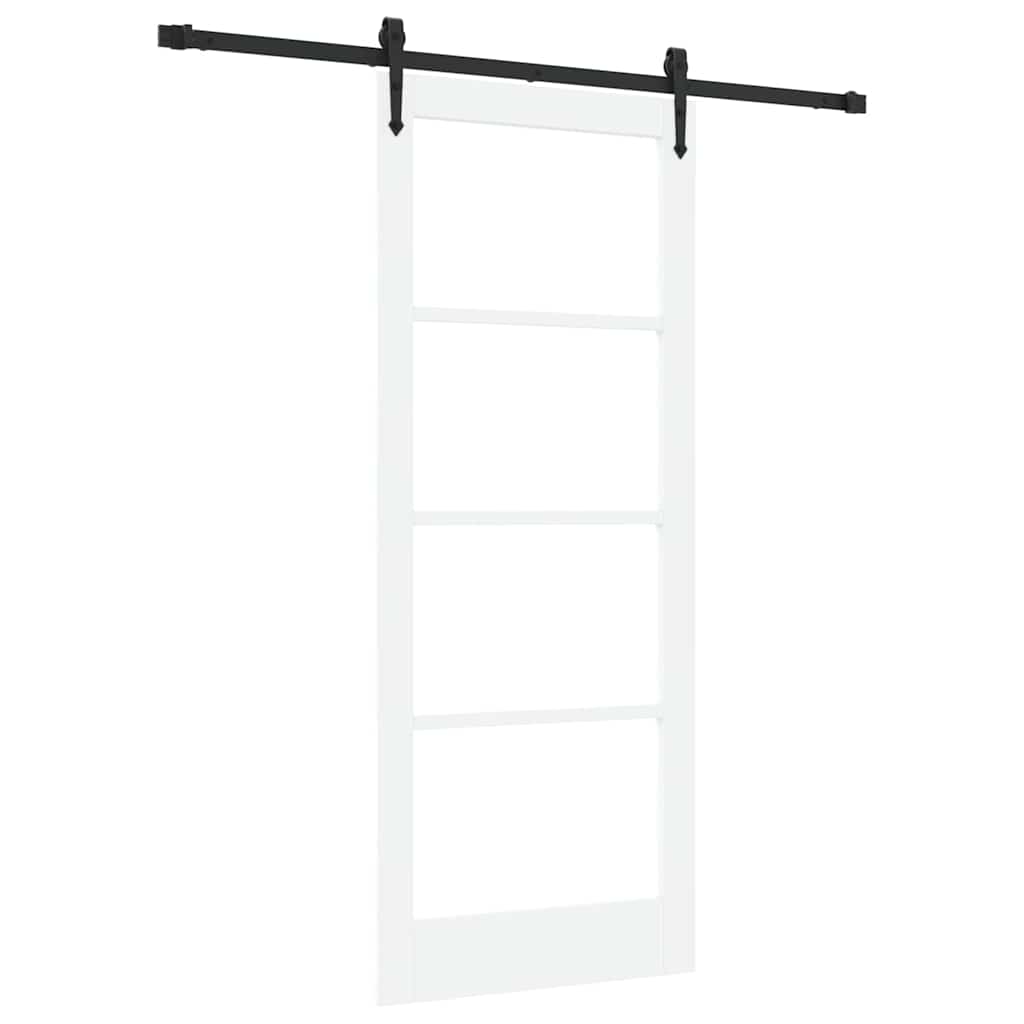 vidaXL Sliding Door 83 x 202 cm Solid Pine Wood and Glass White 2