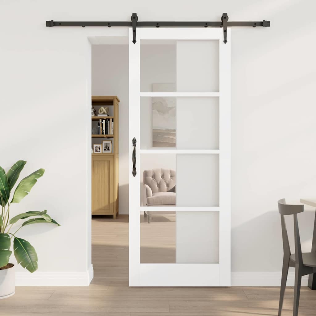 vidaXL Sliding Door 83 x 211 cm Solid Pine Wood and Glass White 1