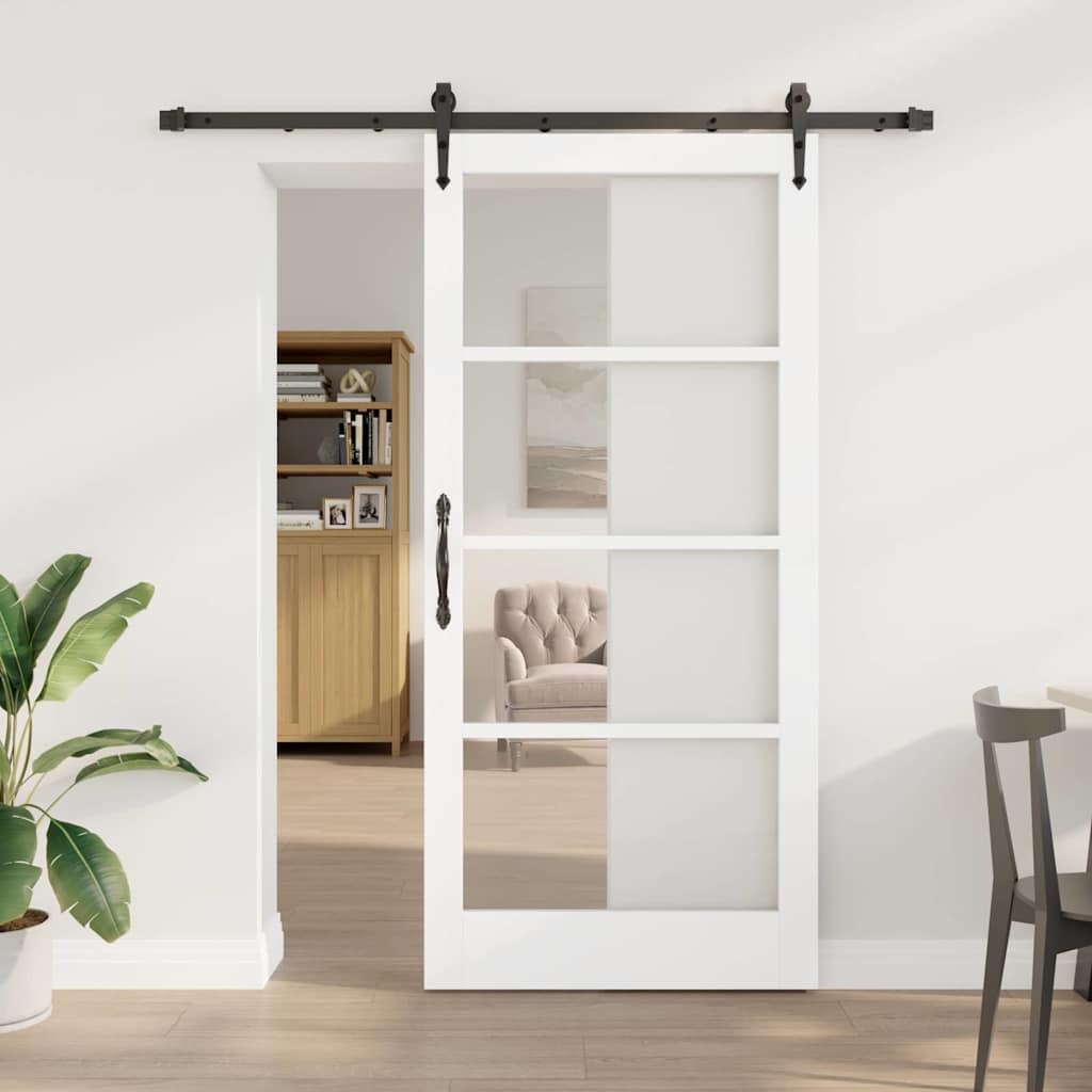 vidaXL Sliding Door 93 x 202 cm Solid Pine Wood and Glass White 1