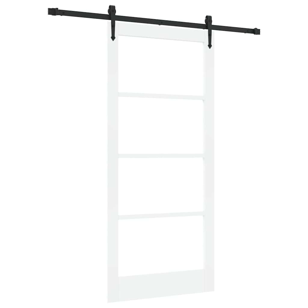 vidaXL Sliding Door 93 x 202 cm Solid Pine Wood and Glass White 2