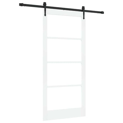 vidaXL Sliding Door 93 x 202 cm Solid Pine Wood and Glass White 2