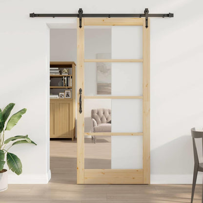 vidaXL Sliding Door 93 x 211 cm Solid Pine Wood and Glass Natural 1