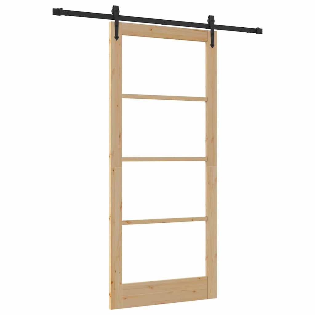 vidaXL Sliding Door 93 x 211 cm Solid Pine Wood and Glass Natural 2