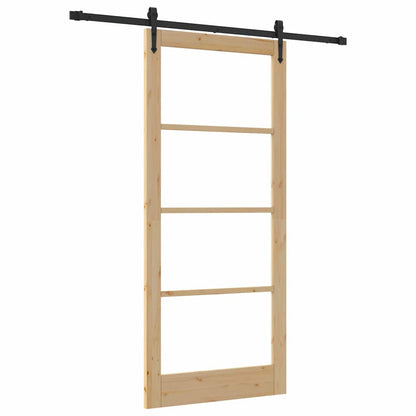 vidaXL Sliding Door 93 x 211 cm Solid Pine Wood and Glass Natural 2