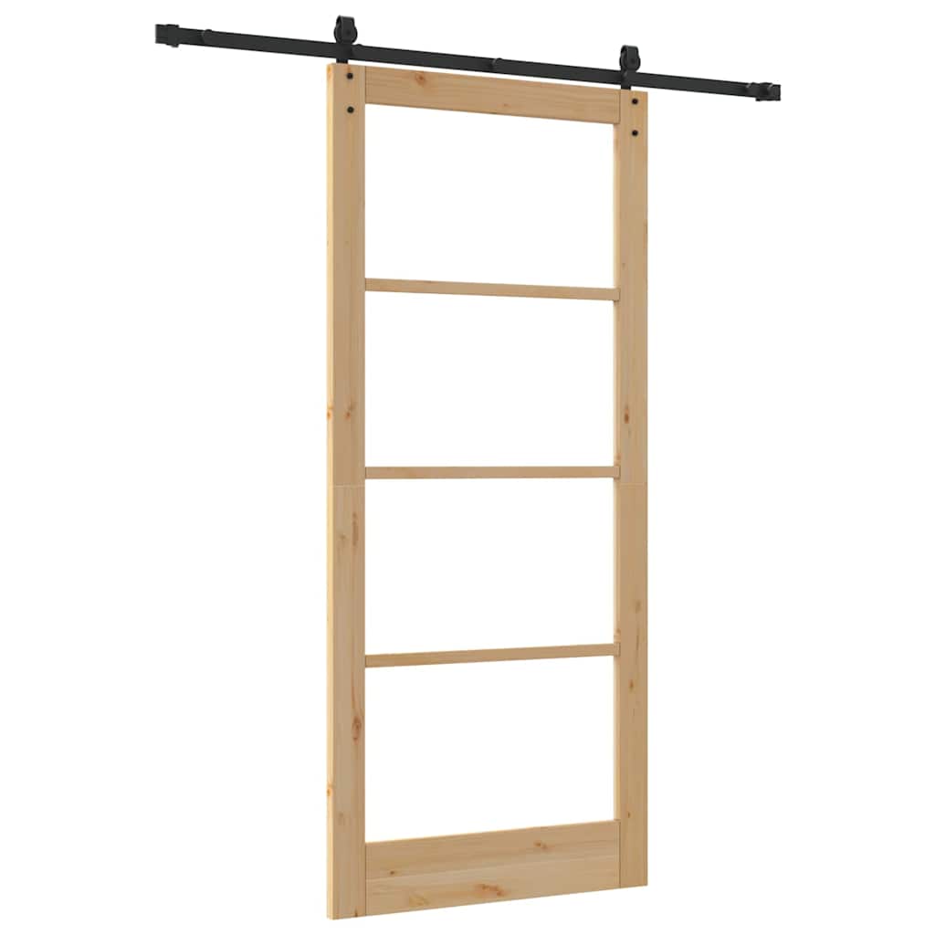 vidaXL Sliding Door 93 x 211 cm Solid Pine Wood and Glass Natural 6