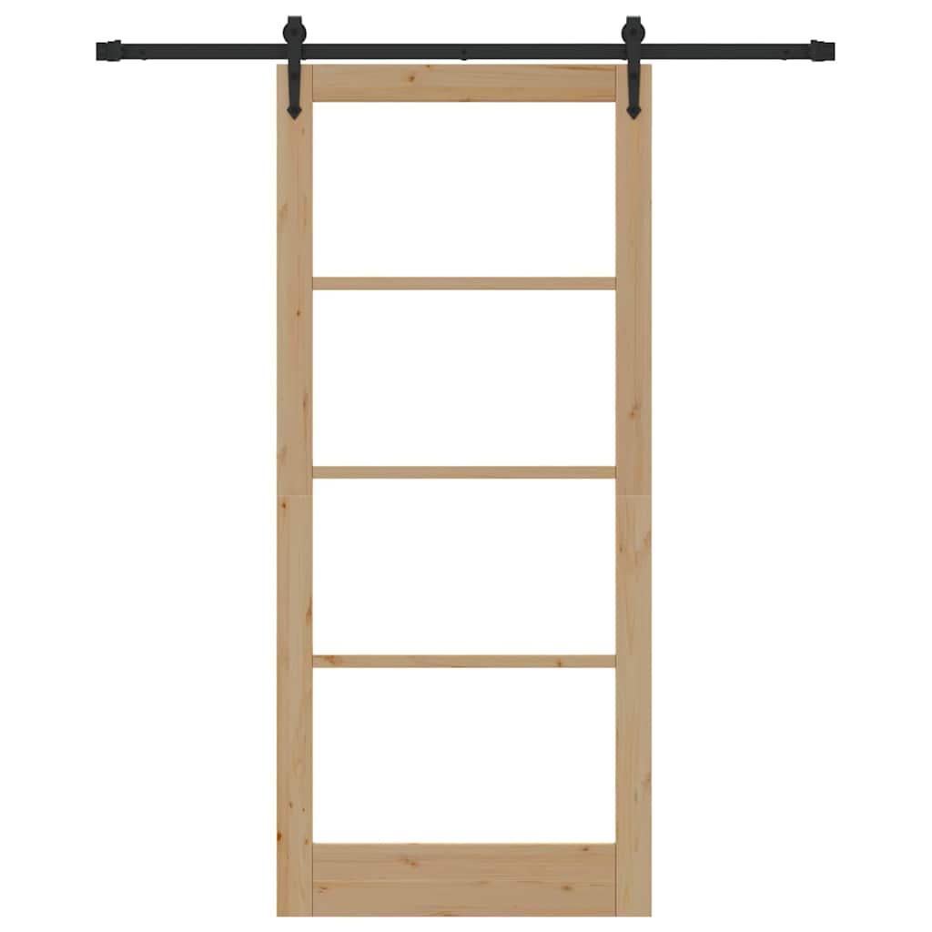 vidaXL Sliding Door 93 x 211 cm Solid Pine Wood and Glass Natural 4