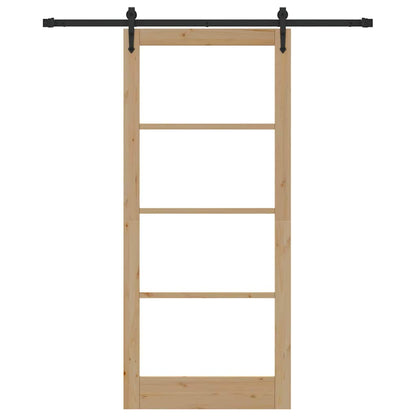 vidaXL Sliding Door 93 x 211 cm Solid Pine Wood and Glass Natural 4