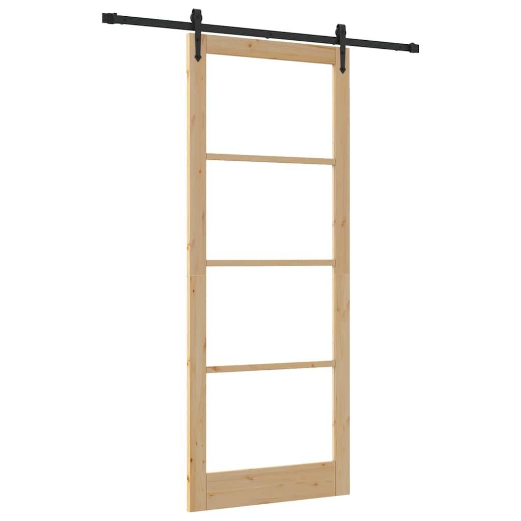 vidaXL Sliding Door 93 x 232 cm Solid Pine Wood and Glass Natural 2