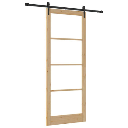 vidaXL Sliding Door 93 x 232 cm Solid Pine Wood and Glass Natural 2