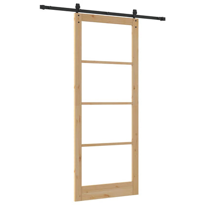 vidaXL Sliding Door 93 x 232 cm Solid Pine Wood and Glass Natural 6