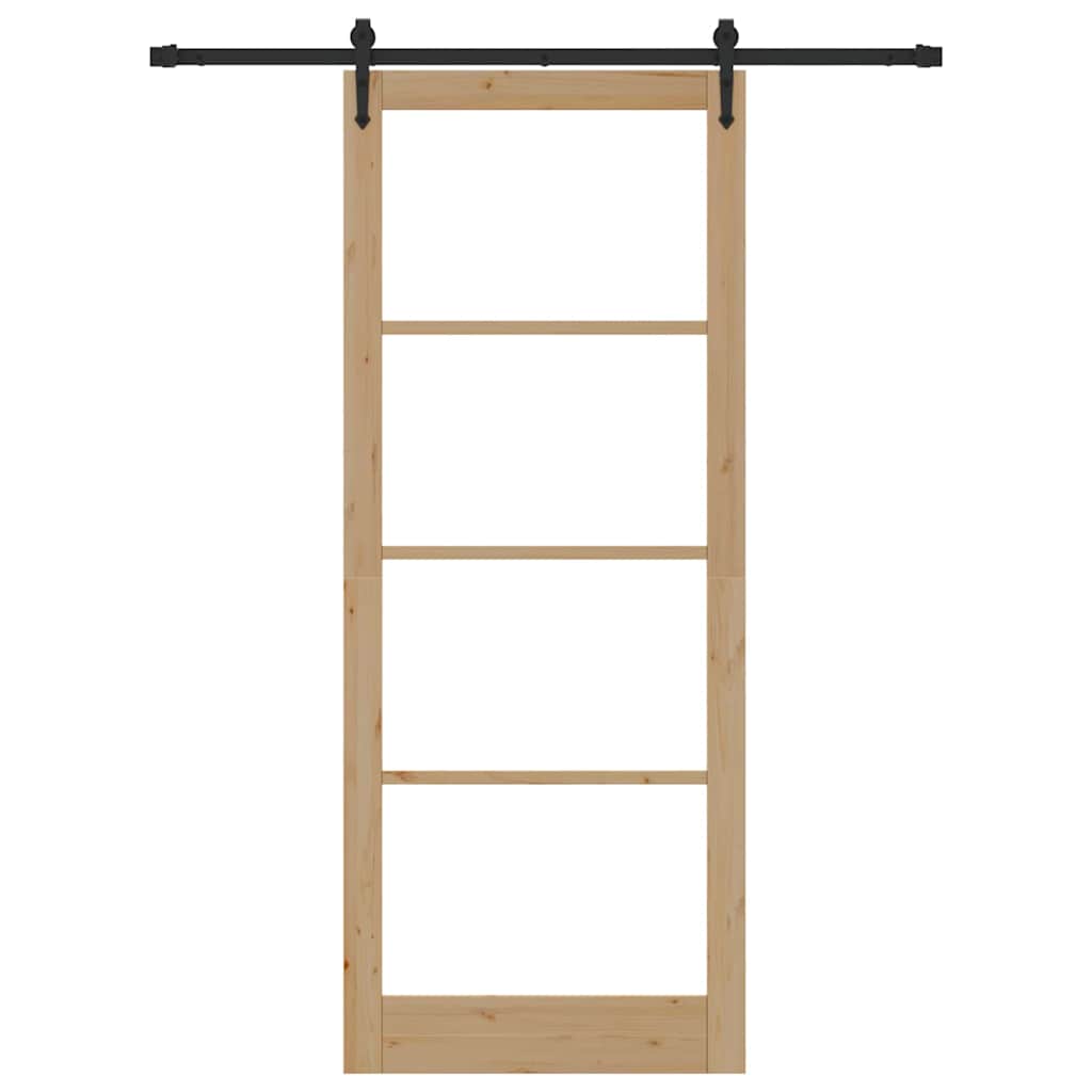 vidaXL Sliding Door 93 x 232 cm Solid Pine Wood and Glass Natural 4
