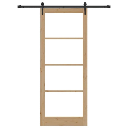 vidaXL Sliding Door 93 x 232 cm Solid Pine Wood and Glass Natural 4