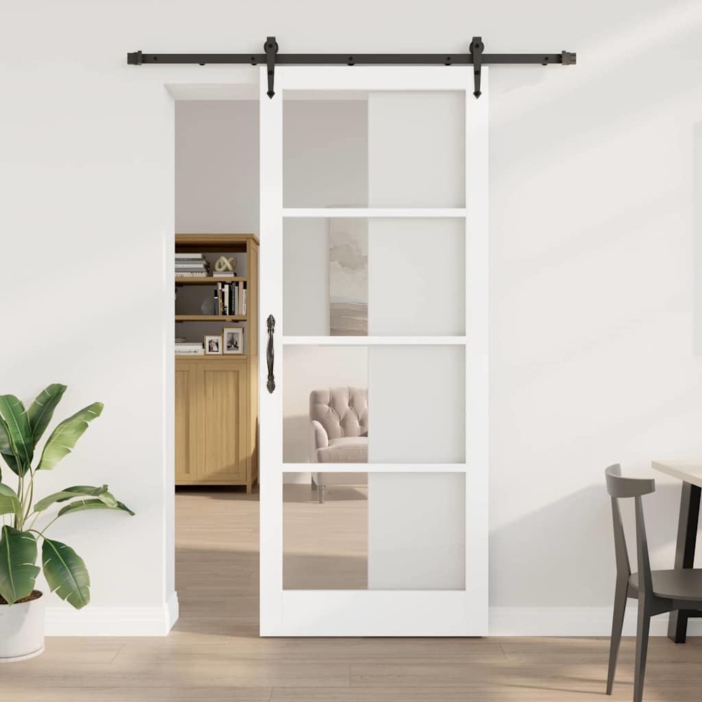 vidaXL Sliding Door 93 x 232 cm Solid Pine Wood and Glass White 1