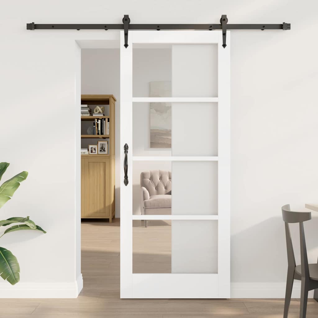 vidaXL Sliding Door 83 x 202 cm Solid Pine Wood and Glass 1
