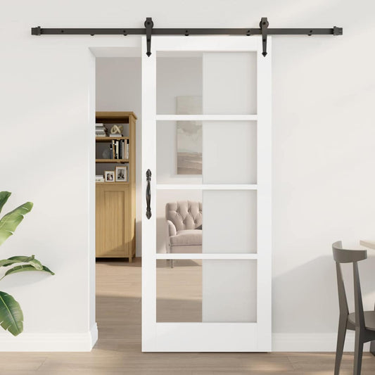 vidaXL Sliding Door 83 x 202 cm Solid Pine Wood and Glass 1