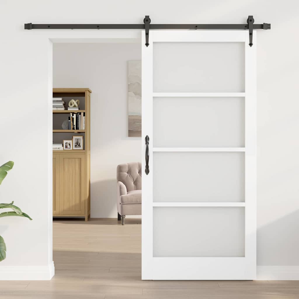 vidaXL Sliding Door 93 x 202 cm Solid Pine Wood and Glass 3
