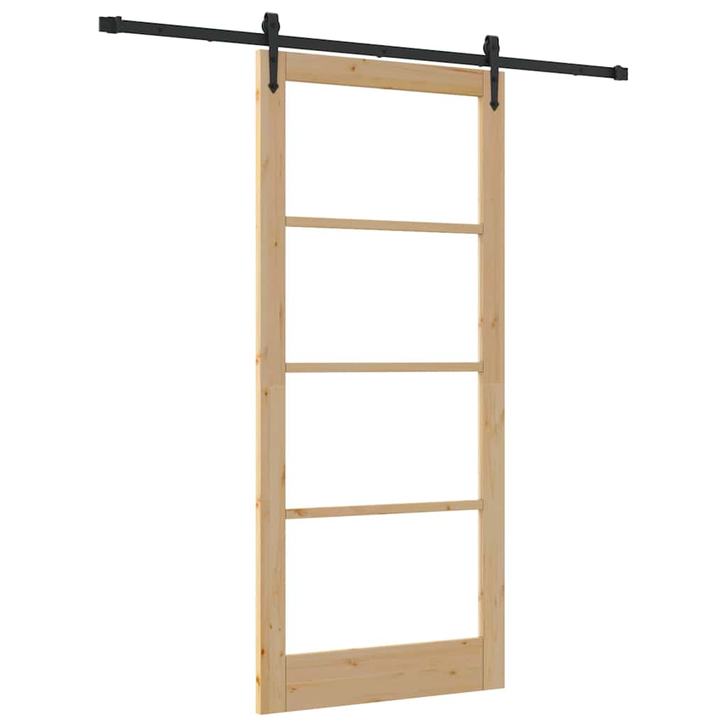 vidaXL Sliding Door 93 x 211 cm Solid Pine Wood and Glass 2
