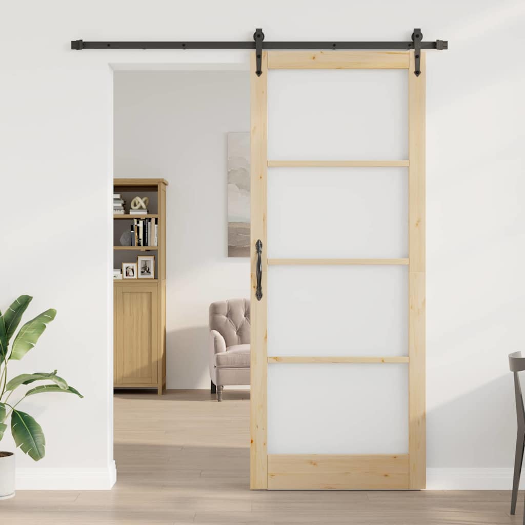 vidaXL Sliding Door 93 x 232 cm Solid Pine Wood and Glass 3