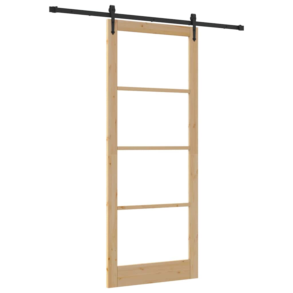 vidaXL Sliding Door 93 x 232 cm Solid Pine Wood and Glass 2