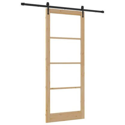 vidaXL Sliding Door 93 x 232 cm Solid Pine Wood and Glass 2
