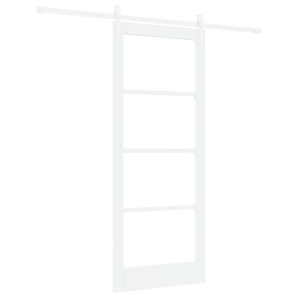 vidaXL Sliding Door 83 x 202 cm Solid Pine Wood and Glass White 2