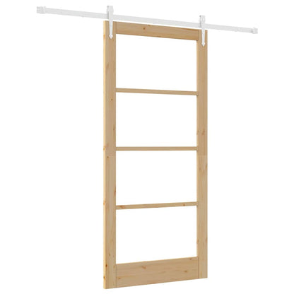 vidaXL Sliding Door 93 x 202 cm Solid Pine Wood and Glass Natural 2