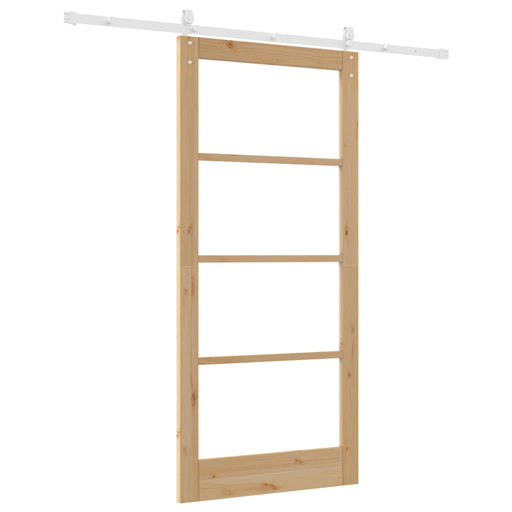 vidaXL Sliding Door 93 x 202 cm Solid Pine Wood and Glass Natural 6