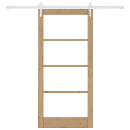 vidaXL Sliding Door 93 x 202 cm Solid Pine Wood and Glass Natural 4
