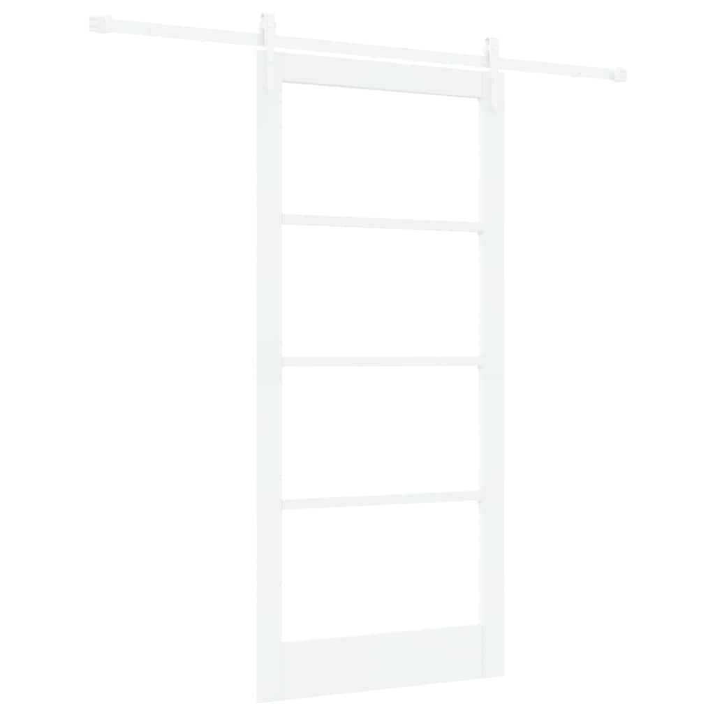 vidaXL Sliding Door 93 x 202 cm Solid Pine Wood and Glass White 2