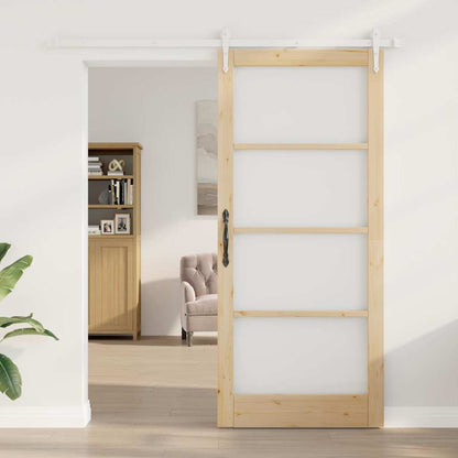 vidaXL Sliding Door 93 x 211 cm Solid Pine Wood and Glass Natural 3