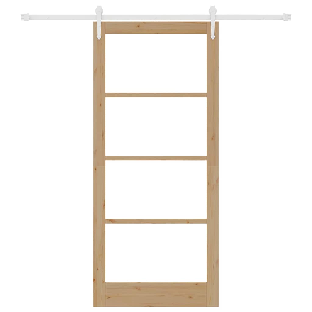 vidaXL Sliding Door 93 x 211 cm Solid Pine Wood and Glass Natural 4