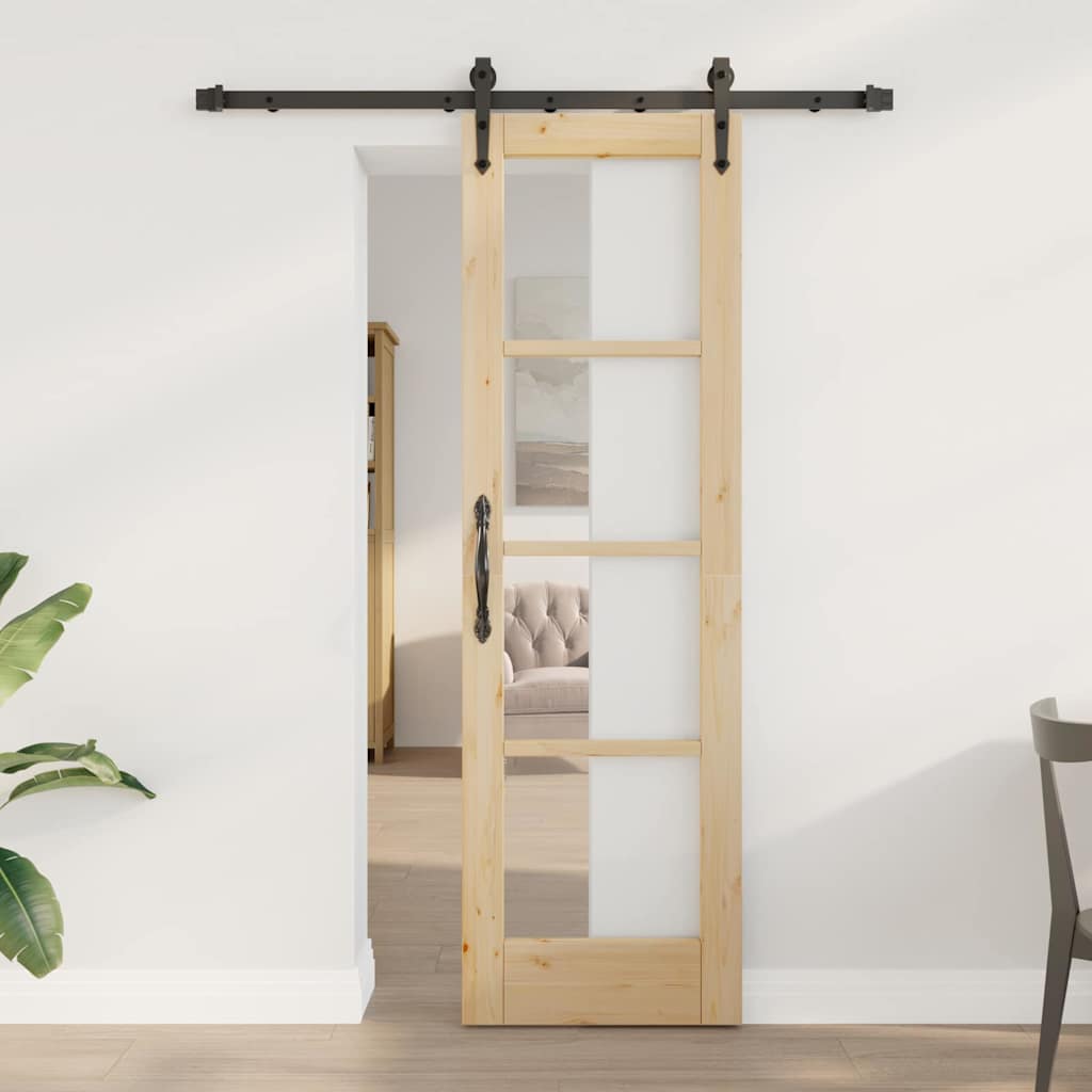 vidaXL Sliding Door ORKDAL Solid Pine Wood and Glass Natural and Black