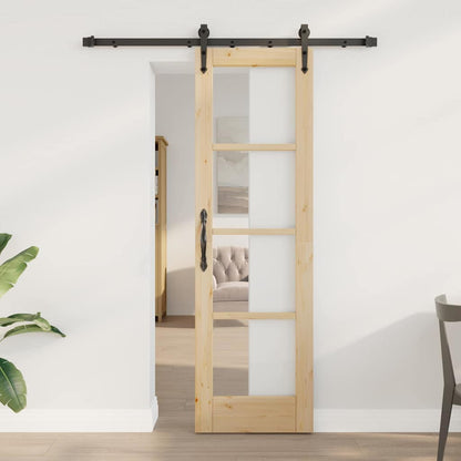 vidaXL Sliding Door ORKDAL Solid Pine Wood and Glass Natural and Black