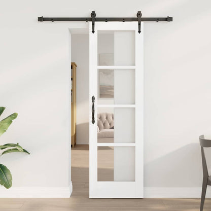 vidaXL Sliding Door ORKDAL Solid Pine Wood and Glass White White and Black