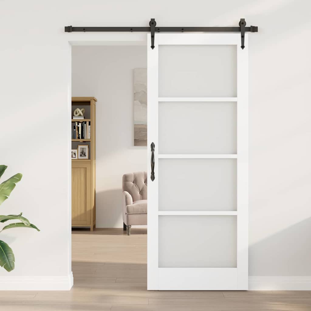 Sliding Door ORKDAL Solid Pine Wood and Glass White White and black 83 cm 211 cm 152.5 cm