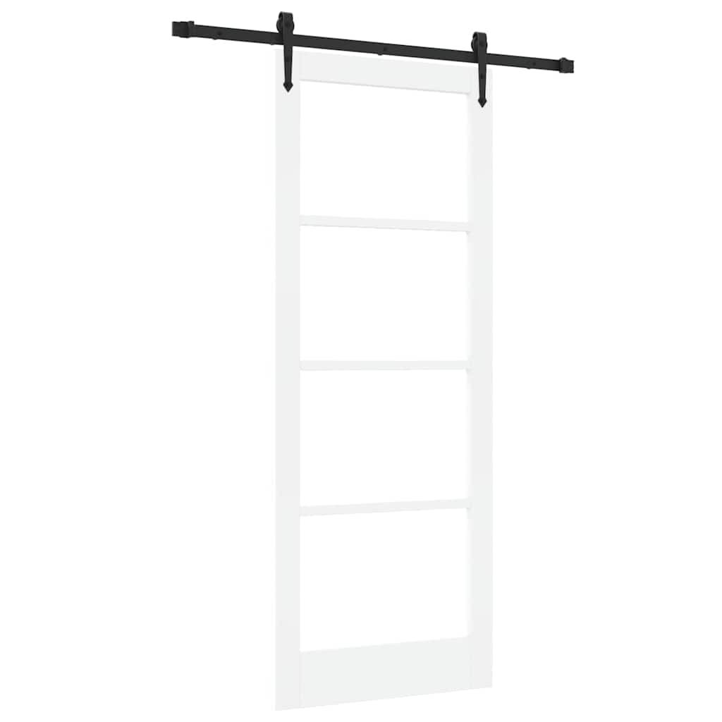 Sliding Door ORKDAL Solid Pine Wood and Glass White White and black 83 cm 211 cm 152.5 cm