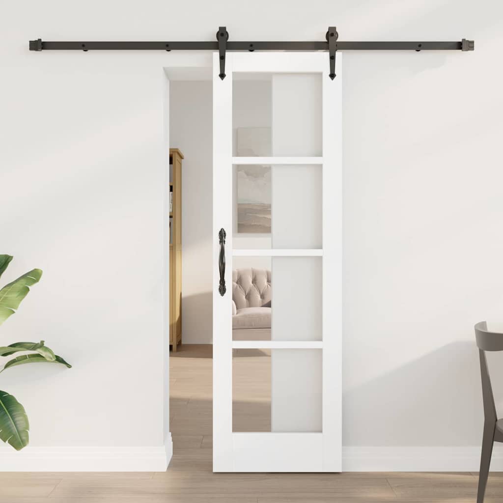 vidaXL Sliding Door ORKDAL Solid Pine Wood and Glass White White and Black