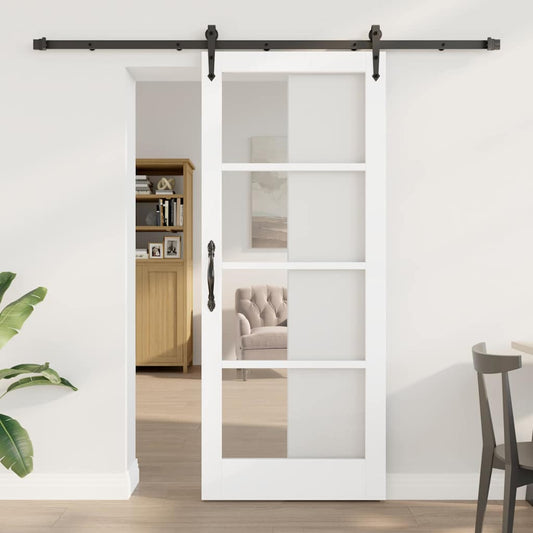 vidaXL Sliding Door ORKDAL 83 x 202 cm Solid Pine Wood and Glass White 1