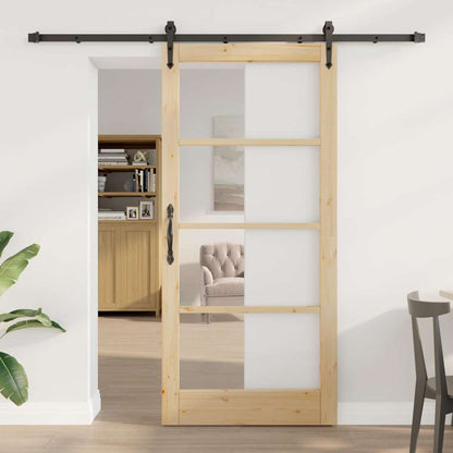 vidaXL Sliding Door ORKDAL Solid Pine Wood and Glass Natural and Black