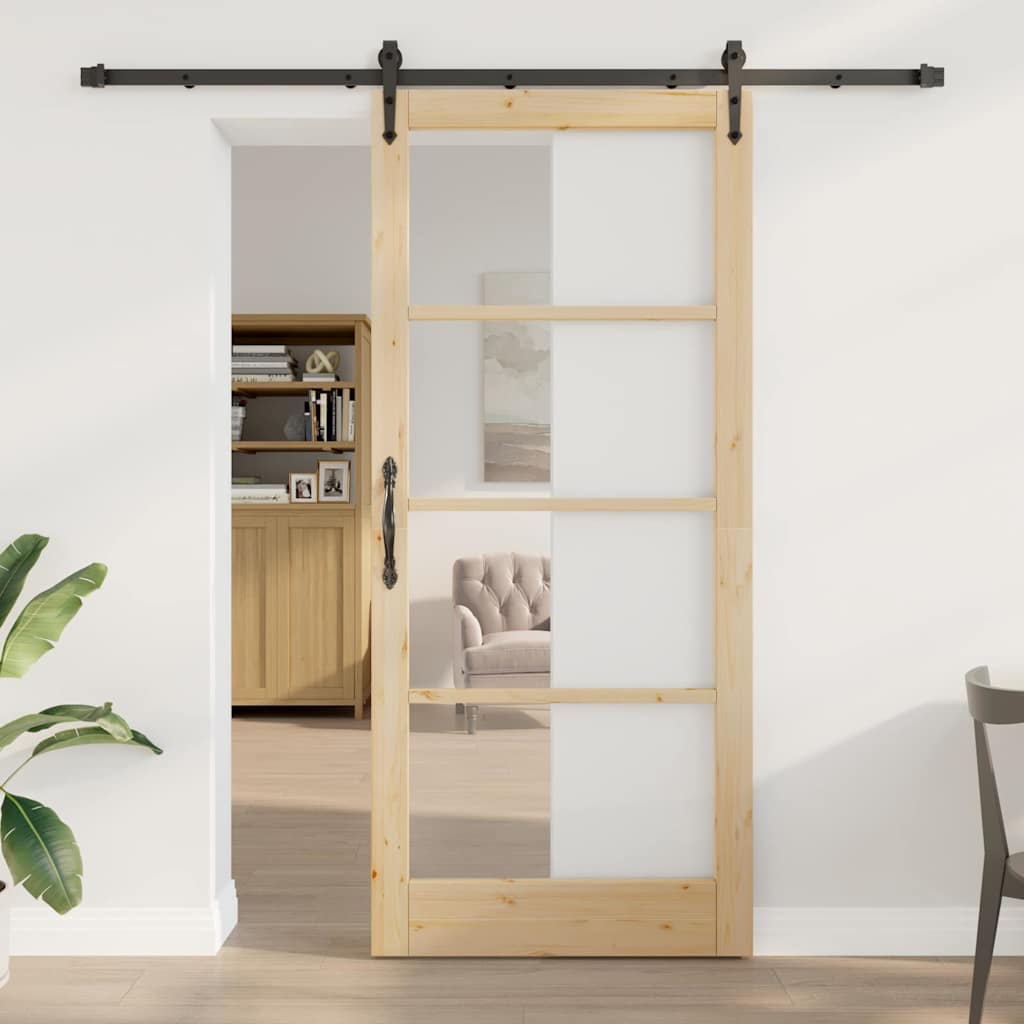 vidaXL Sliding Door ORKDAL 93 x 211 cm Solid Pine Wood and Glass 1