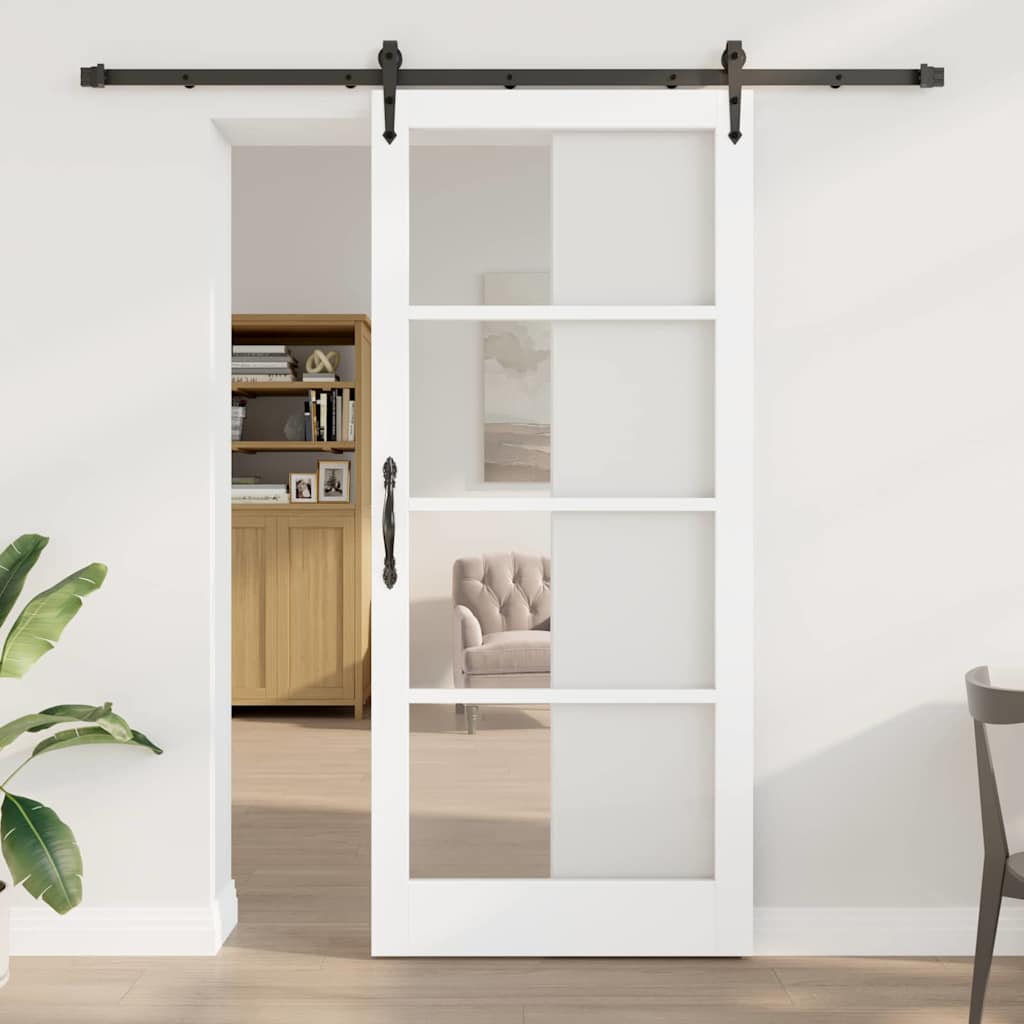 vidaXL Sliding Door ORKDAL 93 x 211 cm Solid Pine Wood and Glass White 1