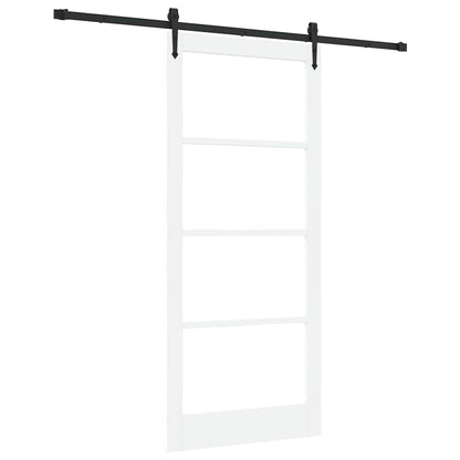 Sliding Door ORKDAL Solid Pine Wood and Glass White White and black 93 cm 211 cm 213.5 cm