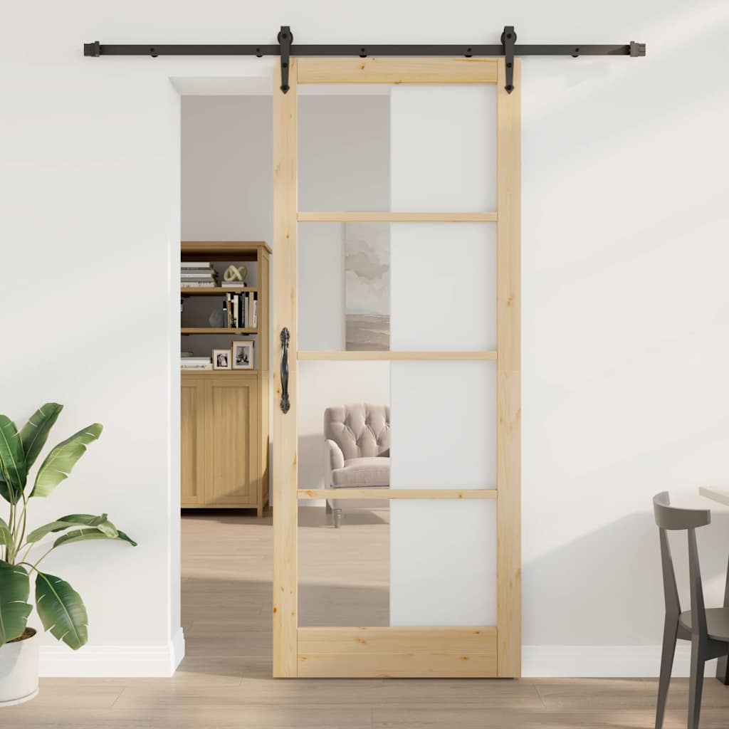 vidaXL Sliding Door ORKDAL 93 x 232 cm Solid Pine Wood and Glass 1