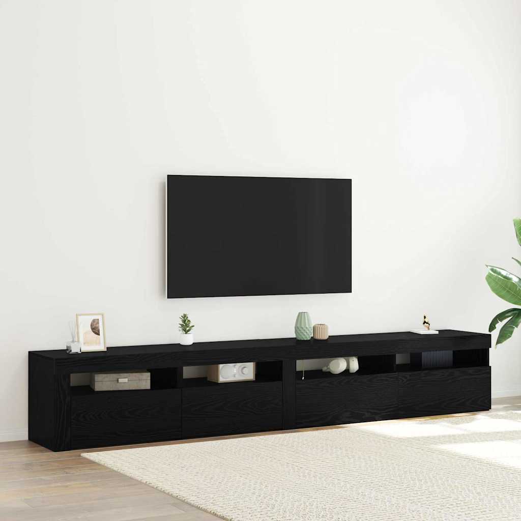 TV Cabinet with LED Lights 240x35x40 cm Black oak