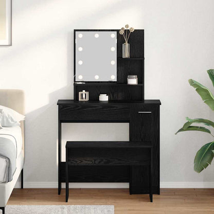 Dressing Table Set with LED Engineered Wood Depth 35 cm Black oak