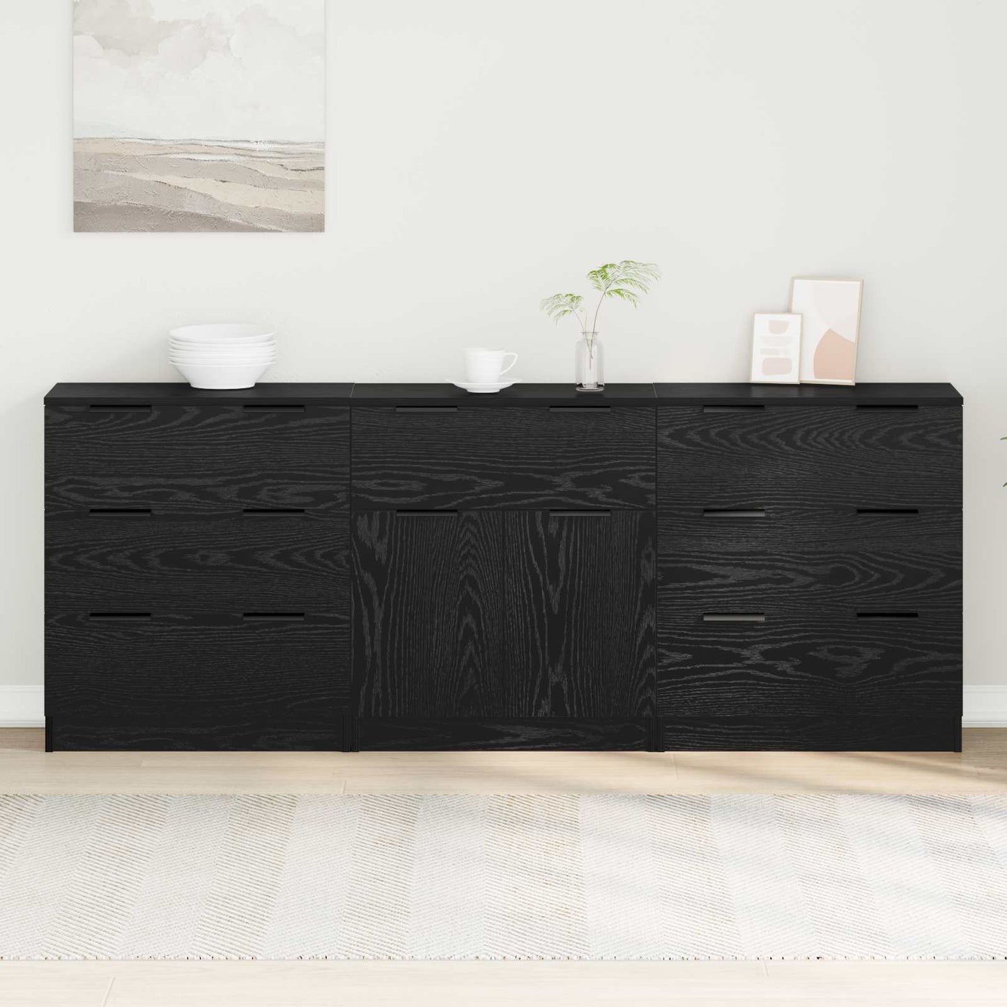 vidaXL Sideboard 3 pcs Black Oak 181 x 30 x 70 cm Engineered Wood 1