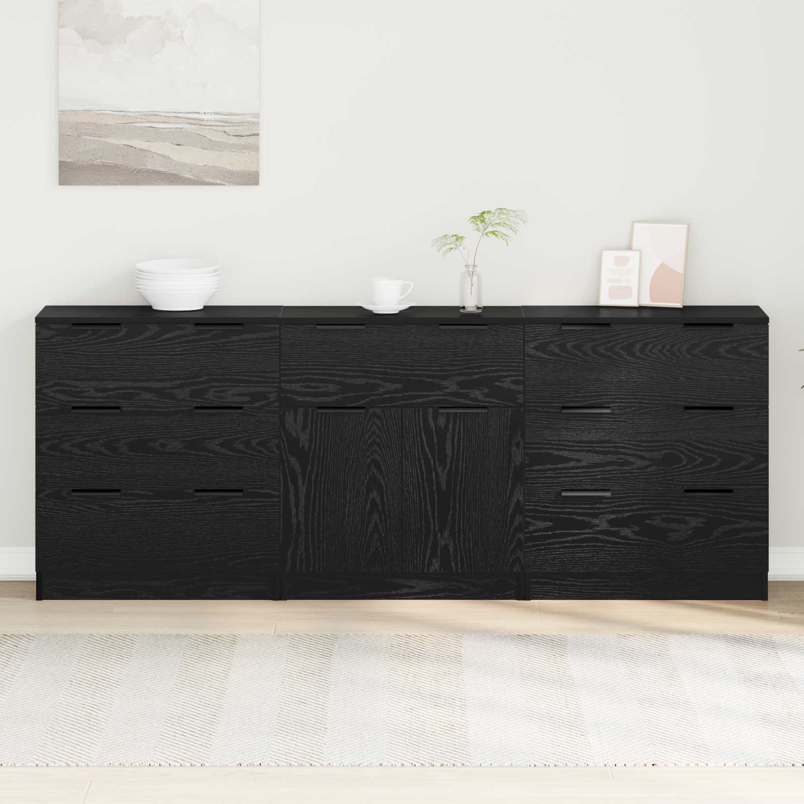 vidaXL Sideboard 3 pcs Black Oak 181 x 30 x 70 cm Engineered Wood 1